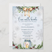 クリスマス霜の降りた雪の冬のブライダルシャワー 招待状 (正面)