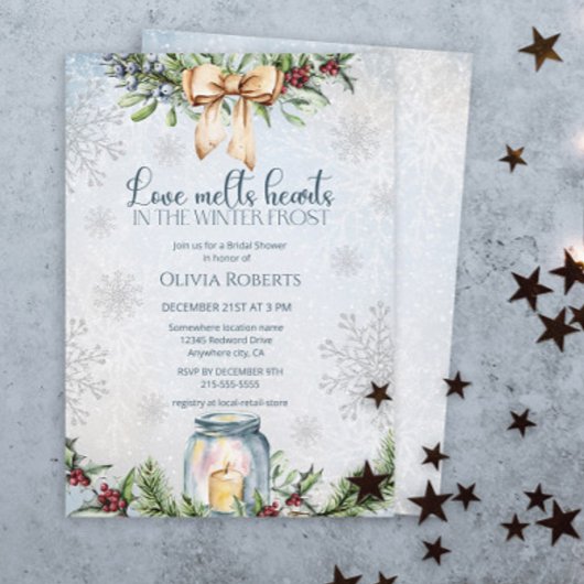 クリスマス霜の降りた雪の冬のブライダルシャワー 招待状