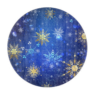 クリスマス青の背景（金色の雪片付き） カッティングボード