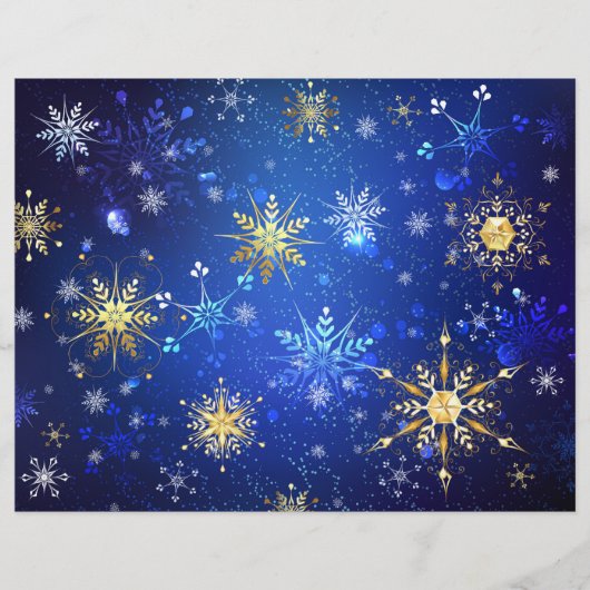 クリスマス青の背景(金色の雪片付き) チラシ (正面)