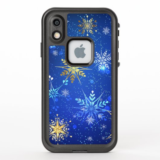 クリスマス青の背景（金色の雪片付き） LifeProof iPhoneケース (裏面)