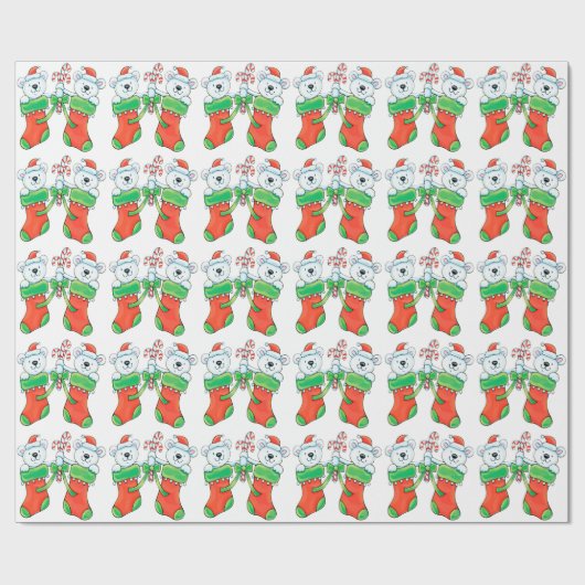 クリスマス靴下の可愛いカートゥーンポーラーベア ラッピングペーパー (フラット)