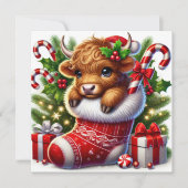 クリスマス靴下の愛らしいハイランドカウ シーズンカード (正面)
