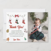 クリスマス靴下の誕生日パーティー感謝カード写真 招待状 (正面)