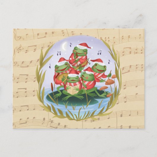 クリスマス音楽カエル ポストカード (正面)