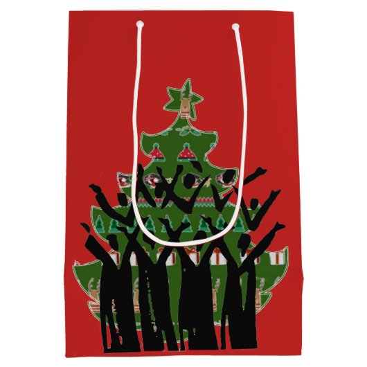 クリスマス音楽キャロルの歌手の福音の聖歌隊のギフト ミディアムペーパーバッグ (裏面)