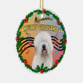 クリスマス音楽1 – オールド英語シェプドッグ セラミックオーナメント (右)