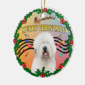 クリスマス音楽1 – オールド英語シェプドッグ セラミックオーナメント (左)