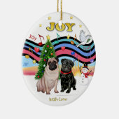クリスマス音楽1 - パグ2匹 セラミックオーナメント (右)