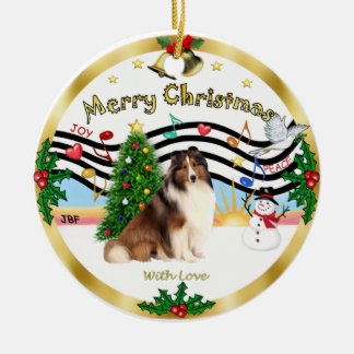 クリスマス音楽1 - Shetland Sheepdog #7 セラミックオーナメント