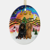 クリスマス音楽2 - Dachshand （2つの長髪） セラミックオーナメント (右)