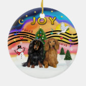 クリスマス音楽2 - Dachshand （2つの長髪） セラミックオーナメント (裏面)
