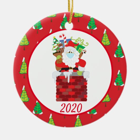 クリスマス顔マスクサンタかわいい2020 セラミックオーナメント (正面)