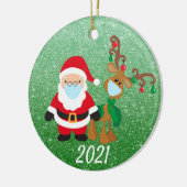 クリスマス顔マスクサンタトナカイ2021グリッター セラミックオーナメント (左)