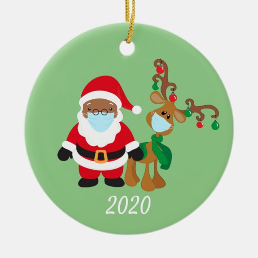 クリスマス顔マスクサンタトナダーエスニック2020 セラミックオーナメント (正面)