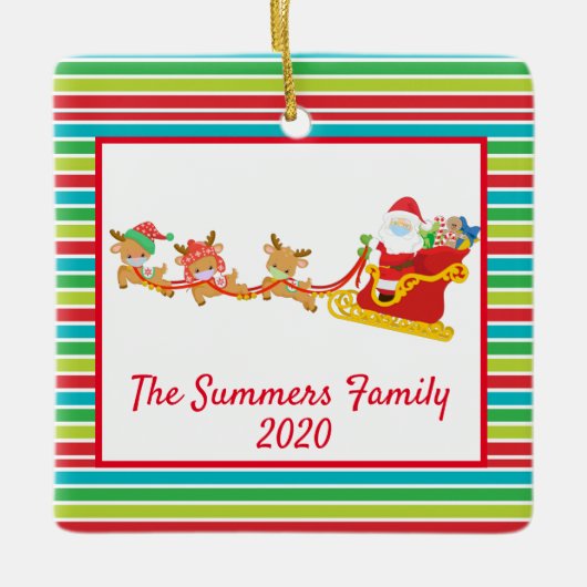 クリスマス顔マスクサンタ&トナカイ2020 セラミックオーナメント (正面)