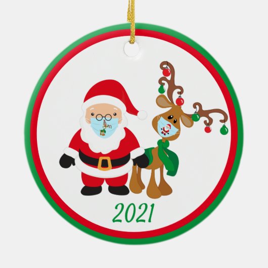 クリスマス顔マスクサンタ&トナカイ2021 縁ど年 セラミックオーナメント (裏面)