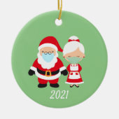 クリスマス顔マスクサンタ&ミセスクロース セラミックオーナメント (正面)