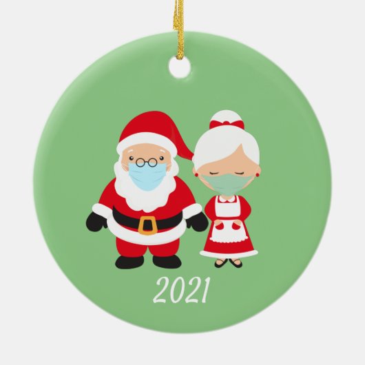 クリスマス顔マスクサンタ&ミセスクロース セラミックオーナメント (裏面)