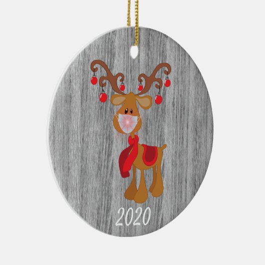 クリスマス顔マスクルドルフReindeer 2020ウッド セラミックオーナメント (右)