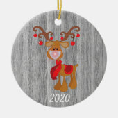 クリスマス顔マスクルドルフReindeer 2020ウッド セラミックオーナメント (正面)