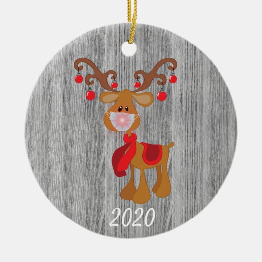 クリスマス顔マスクルドルフReindeer 2020ウッド セラミックオーナメント (正面)