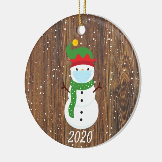クリスマス顔マスク雪だるま2020ウッド セラミックオーナメント (左)