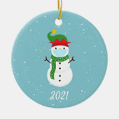 クリスマス顔マスク雪だるま2021 セラミックオーナメント (正面)
