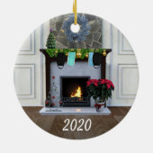 クリスマス顔マスクFireplace Covid おもしろい 2020 セラミックオーナメント (裏面)