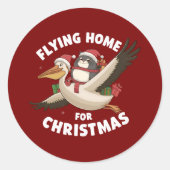 クリスマス飛んでいるの家 ラウンドシール (正面)