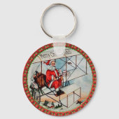 クリスマス飛んでいるサンタ古い飛行機 キーホルダー (正面)