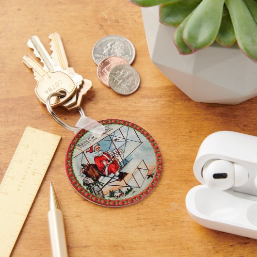 クリスマス飛んでいるサンタ古い飛行機 キーホルダー (デスク)