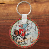 クリスマス飛んでいるサンタ古い飛行機 キーホルダー (正面)