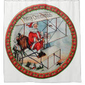 クリスマス飛んでいるサンタ古い飛行機 シャワーカーテン (正面)