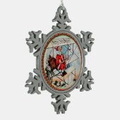 クリスマス飛んでいるサンタ古い飛行機 スノーフレークピューターオーナメント (左)