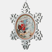 クリスマス飛んでいるサンタ古い飛行機 スノーフレークピューターオーナメント (右)