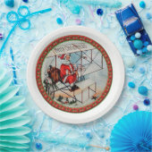 クリスマス飛んでいるサンタ古い飛行機 ペーパープレート (パーティー)