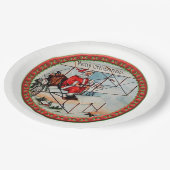 クリスマス飛んでいるサンタ古い飛行機 ペーパープレート (アングル)