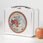 クリスマス飛んでいるサンタ古い飛行機 メタルランチボックス (インサイチュ)