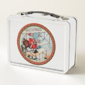 クリスマス飛んでいるサンタ古い飛行機 メタルランチボックス (裏面)