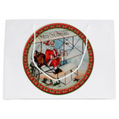 クリスマス飛んでいるサンタ古い飛行機 ラージペーパーバッグ (正面)