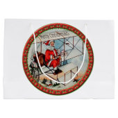 クリスマス飛んでいるサンタ古い飛行機 ラージペーパーバッグ (裏面)