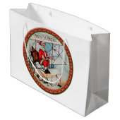 クリスマス飛んでいるサンタ古い飛行機 ラージペーパーバッグ (裏面アングル)