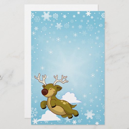 クリスマス飛んでいるトナカイのスクラップブック紙 便箋 (正面/裏面)
