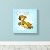 クリスマス飛んでいるトナカイ キャンバスプリント (インサイチュ (ウッドフロア))