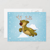 クリスマス飛んでいるトナカイ シーズンポストカード (正面/裏面)