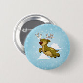 クリスマス飛んでいるトナカイ 缶バッジ (正面&裏面)