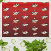 クリスマス飛んでいる豚 キッチンタオル (折り畳み)