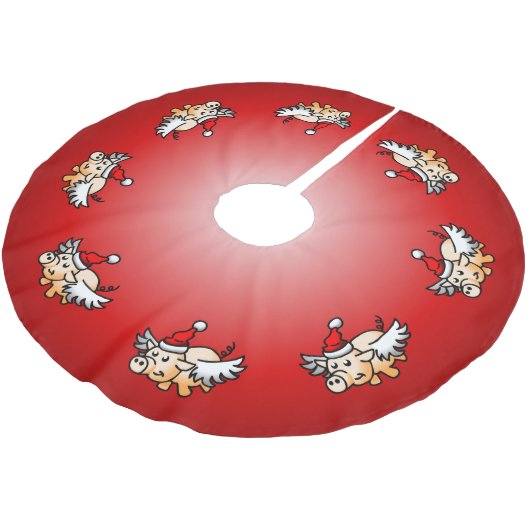 クリスマス飛んでいる豚 ブラッシュドポリエステルツリースカート (アングル)