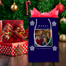 クリスマス飛行機スノーフレークフォトおもしろいカスタム ミディアムペーパーバッグ